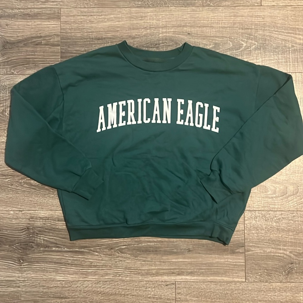 American Eagle Outfitters Forest Green Crewneck Sweatshirt with White Logo